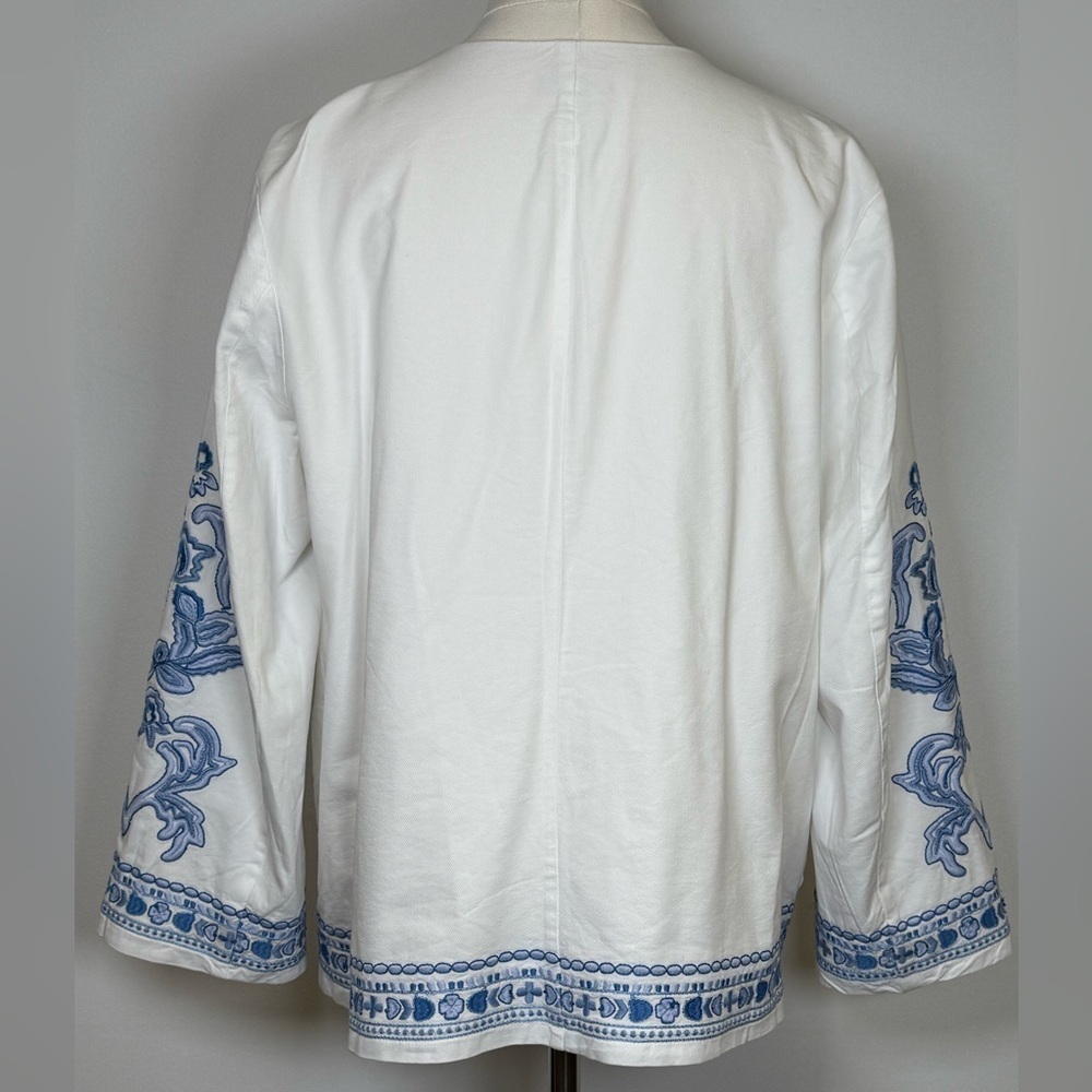 J.Jill Lightweight Embroidered Open Front Jacket 3/4 Sleeve Women’s Size Medium - Picture 4 of 12